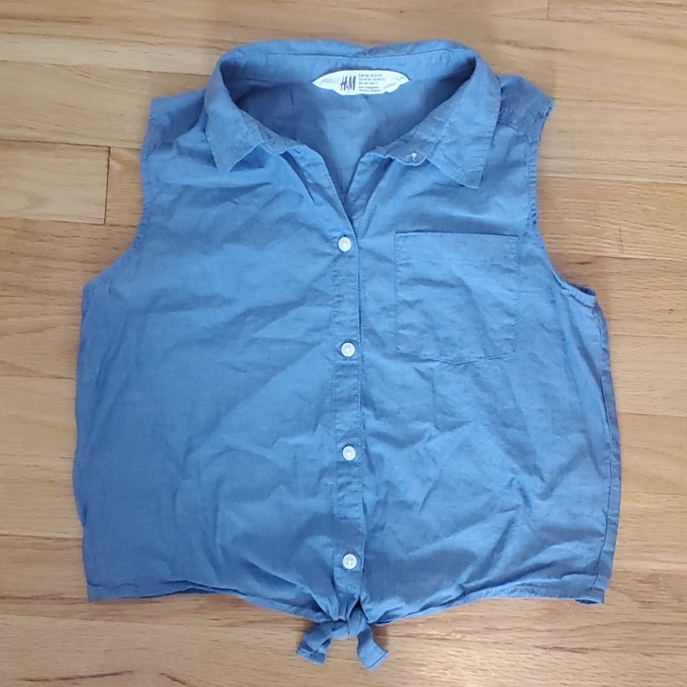 H&M Girl's Blue Button-Down Sleeveless Top